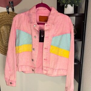 Signature8 Pink Jean Jacket with Blue and Yellow Accents